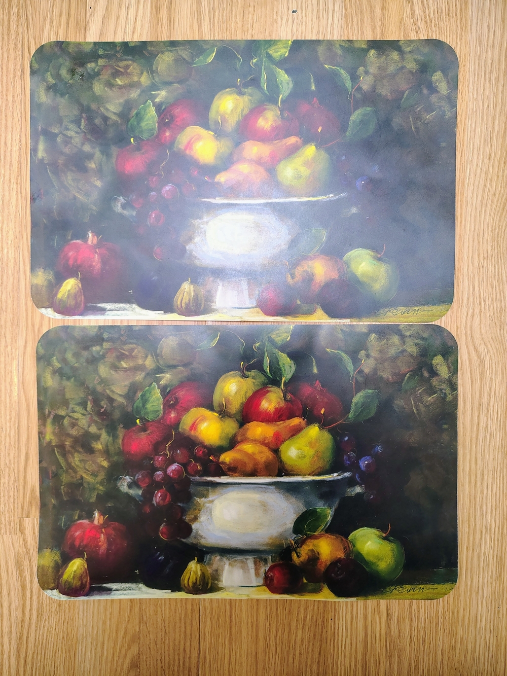 Set of 2 Vintage Fruit Still Life Placemats,Carol Rowan, Double Sided